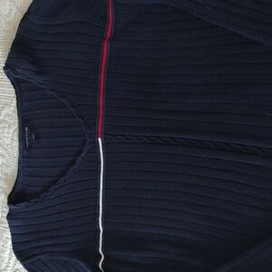 Tommy Hilfiger Blue flag striped ribbed v neck sweater, SZ large
